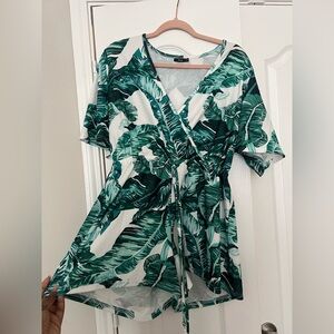 Tropical Green Leaf Print Swim Romper 🌱